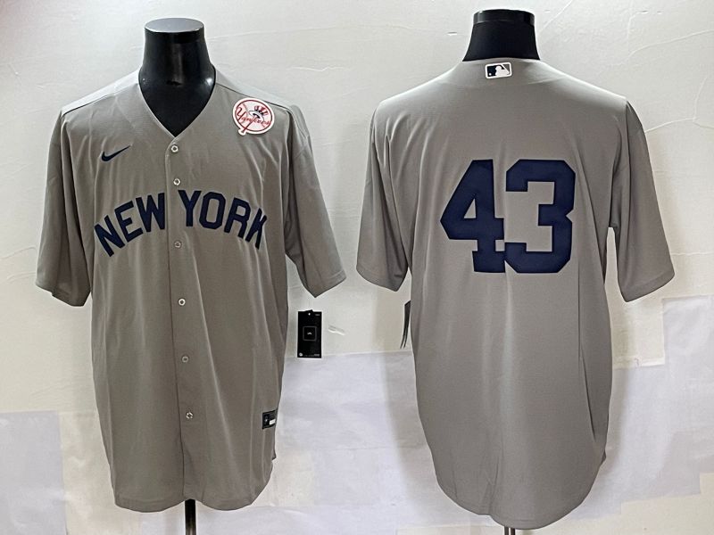 Men 2025 New York Yankees #43 No Name Grey Game Nike MLB Jersey style 43